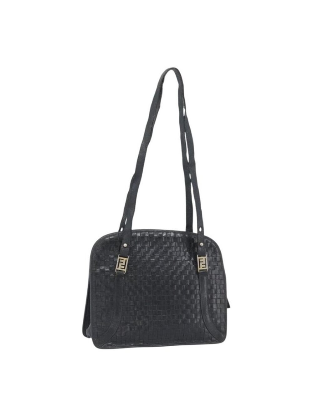 Authentic FENDI Shoulder Bag Leather Black Gold